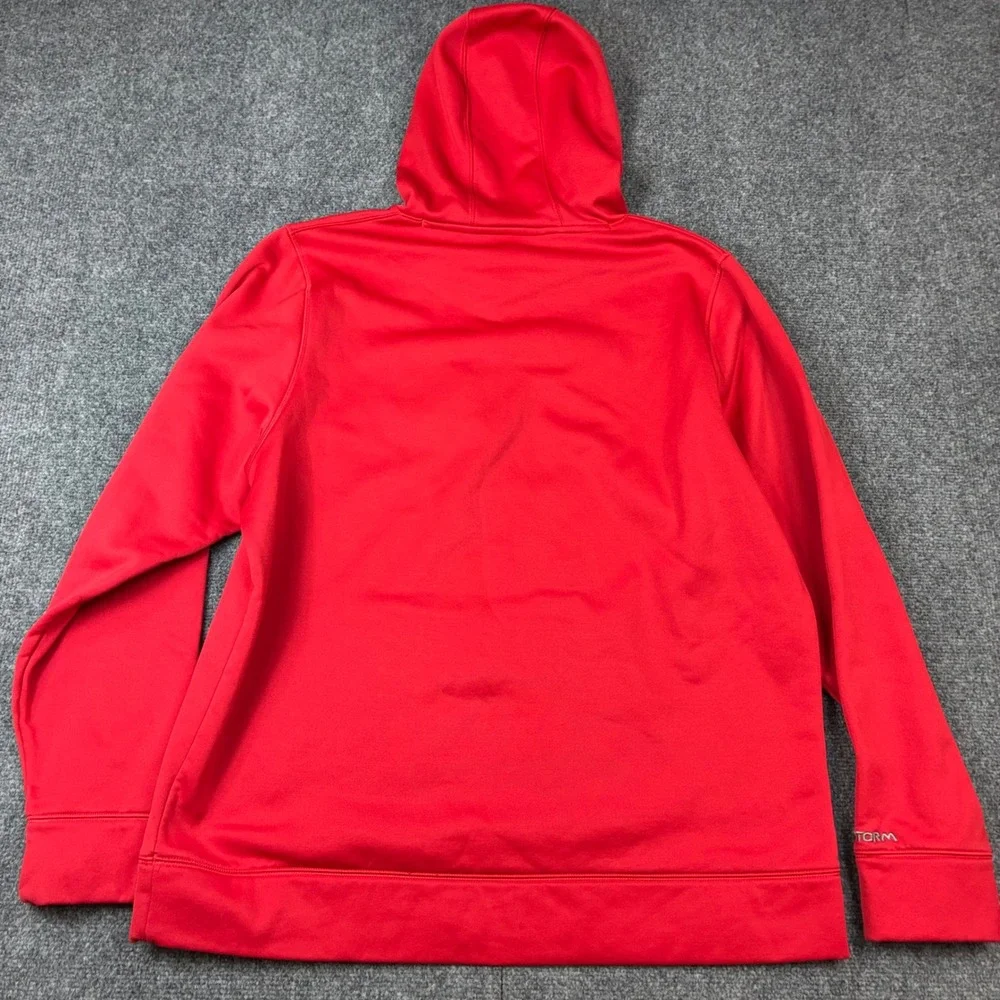 Under Armour Storm Hoodie Mens‎ Size Large Red Grey Big Logo Fleece Sweatshirt